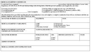 Driver Medical Exam Certificate